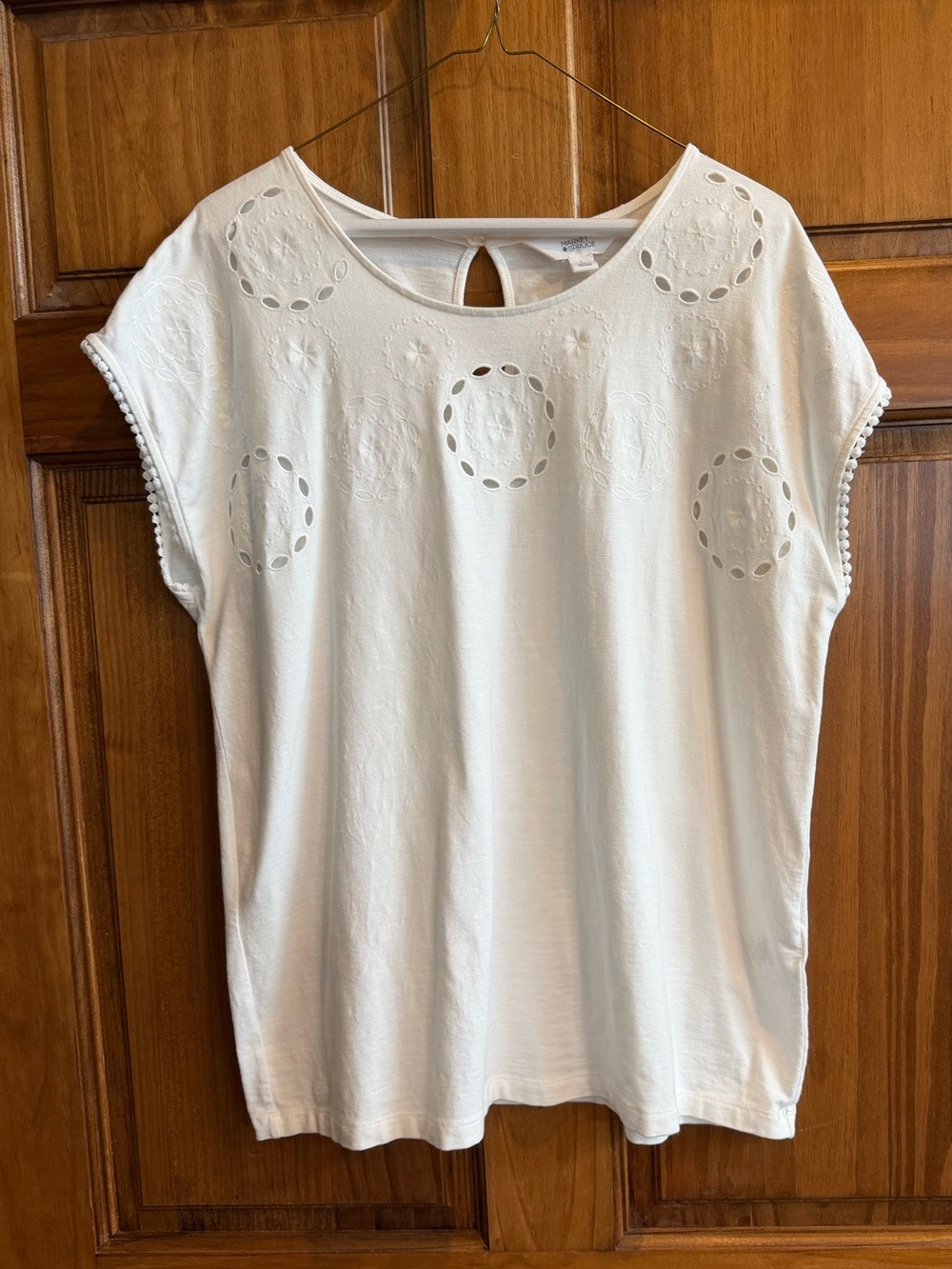 Market & Spruce White Eyelet Cap-Sleeve Top